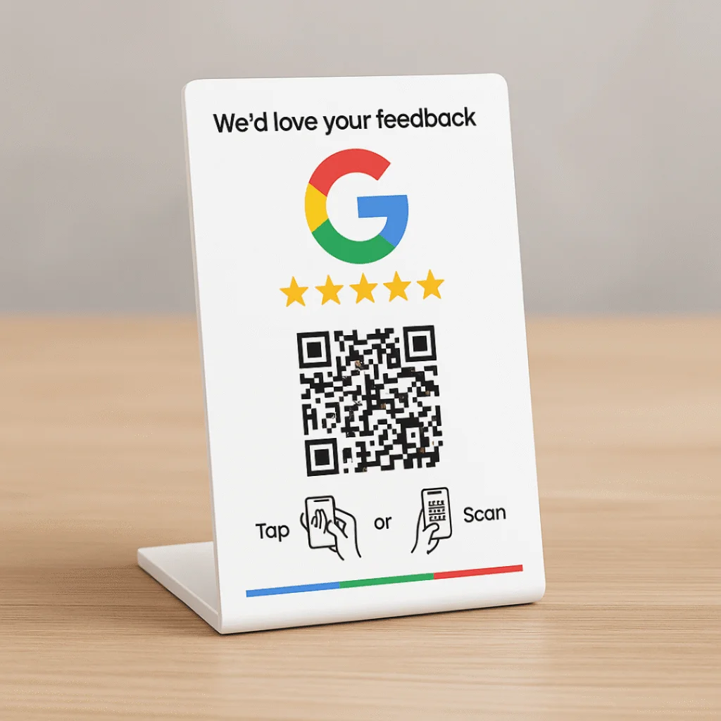 Google Review Stands Counter-Top NFC + QR Display โ NFC Google review card showcase 2 (UAE)