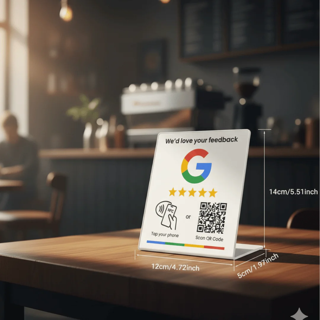 Google Review Stands โ Counter-Top NFC + QR Display | NFC Google review card for UAE