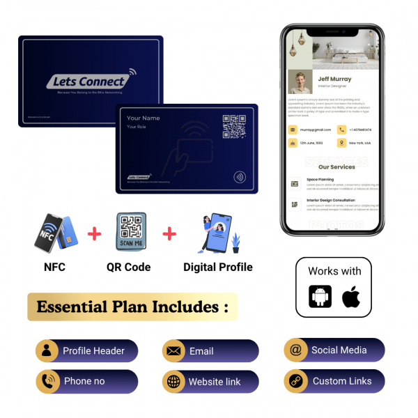 Business Card with NFC - Digital - QR Code - Navy - Name+QR (Essential)